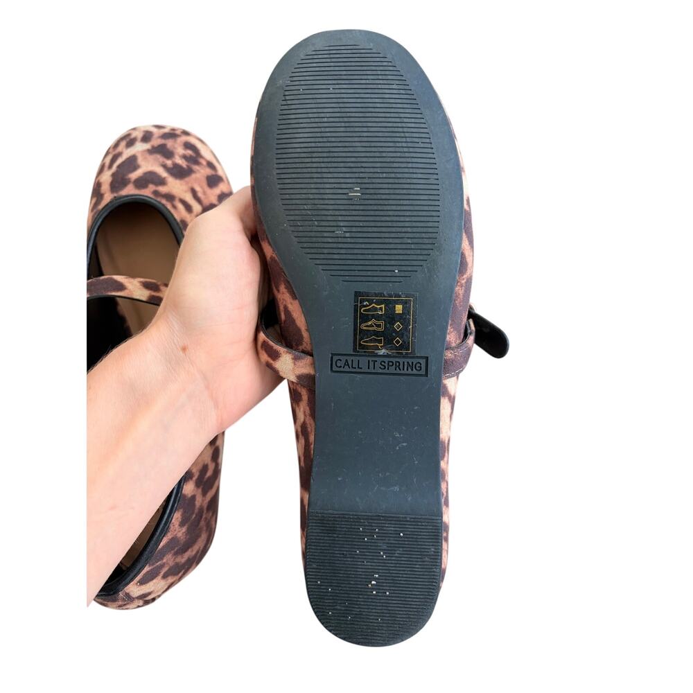 call it spring size 7.5 leopard ballet flats with buckle strap almond toe - Picture 2 of 3